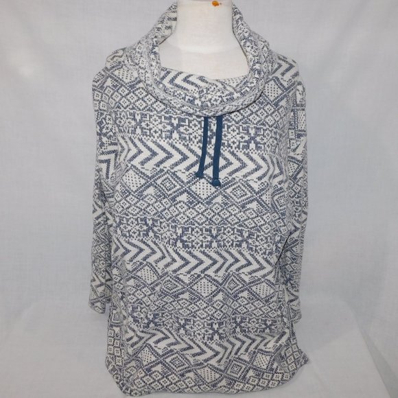 CHAPS womens 2XL White Navy Blue Aztec south west Cowl Neck Pullover Sweater - Picture 1 of 9